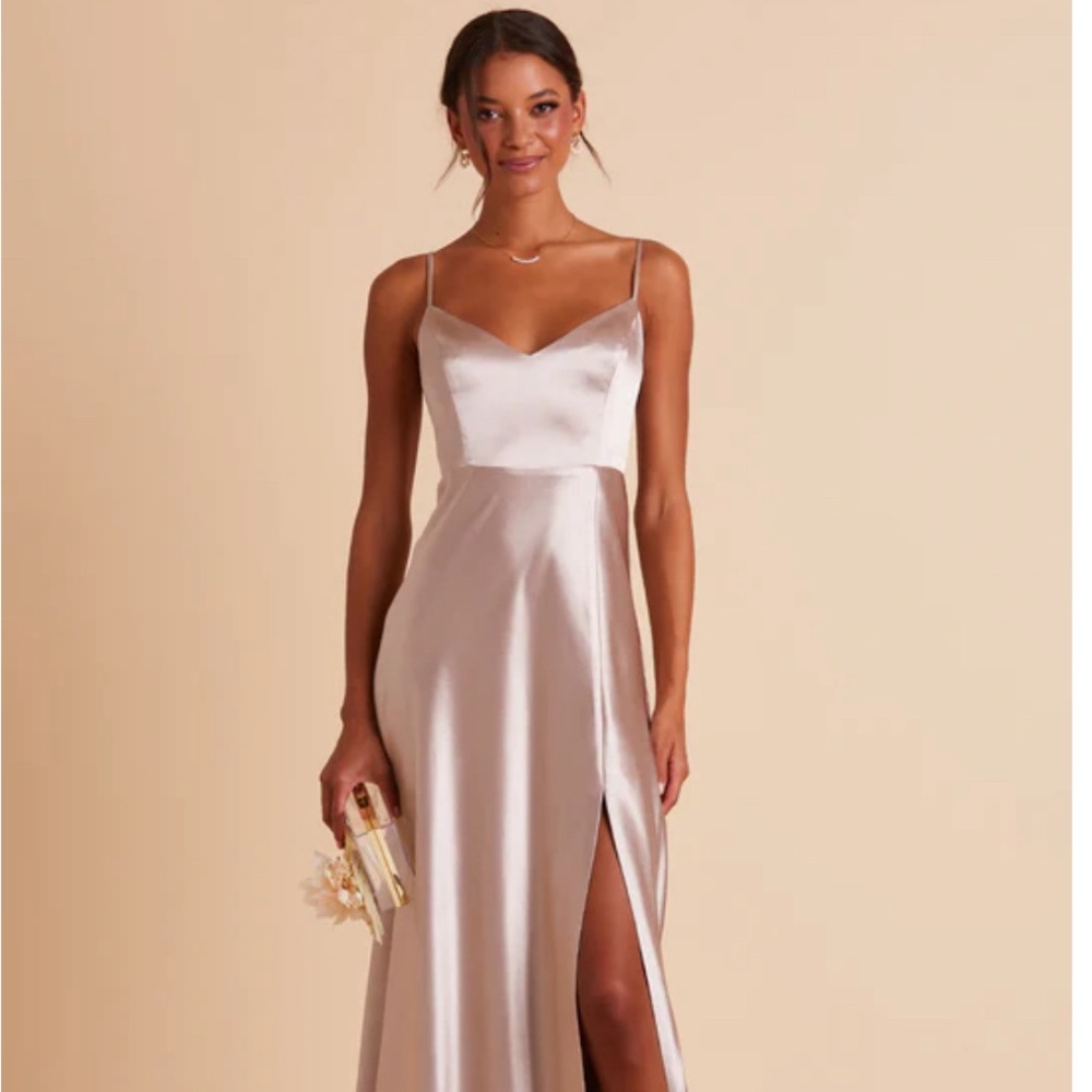 Birdy grey Jay dress in shiny satin taupe. Size Medium. Dry cleaned and steamed